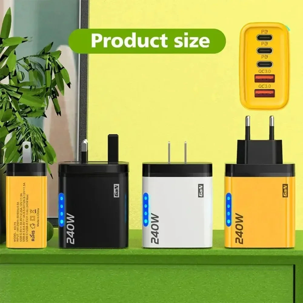 Type C USB 240W Fast Charging Charger GaN USB C Phone Charger Wall Adapter Quick Charge 3.0 With PD Cable For iPhone 17 Samsung Pi-Mart