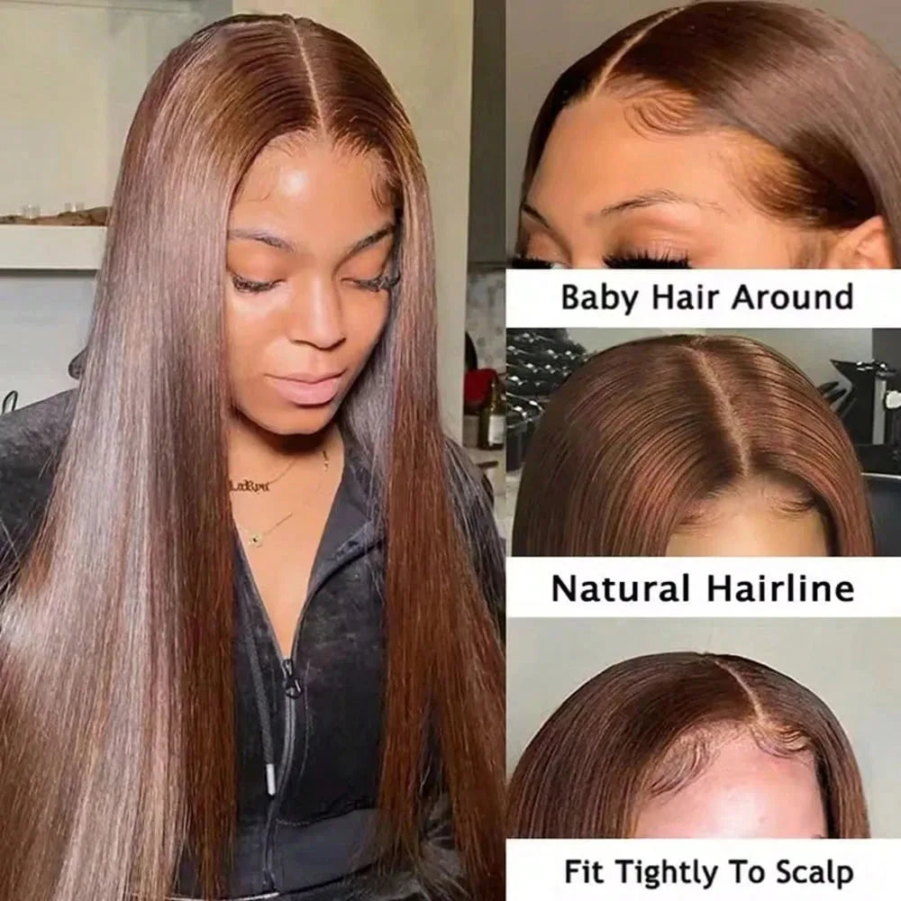 28 Inch Brown Lace Front Wigs Human Hair Pre Plucked 13x4 Straight Lace Front Wigs Human Hair 200% Density Colored #4 Light Brown Wig HD Lace Frontal Wigs For Women LadyShow.Store