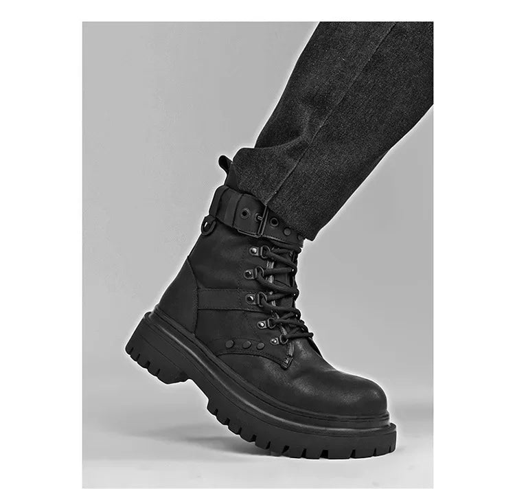Men's boots 2025 autumn retro British style black workwear boots casual short boots versatile thick soled motorcycle boots Pi-Mart
