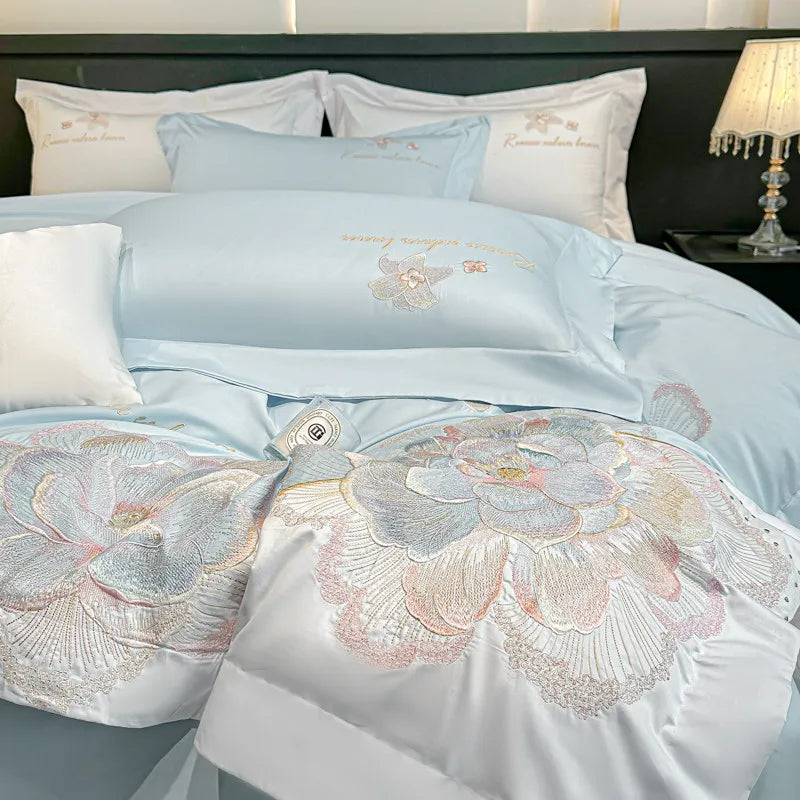 4pcs Light Luxury Style  120 Count Long Styl Cotton polyeste Embroidered Bedding Duvet Cover 200x230 220x240 Four Seasons Pi-Mart