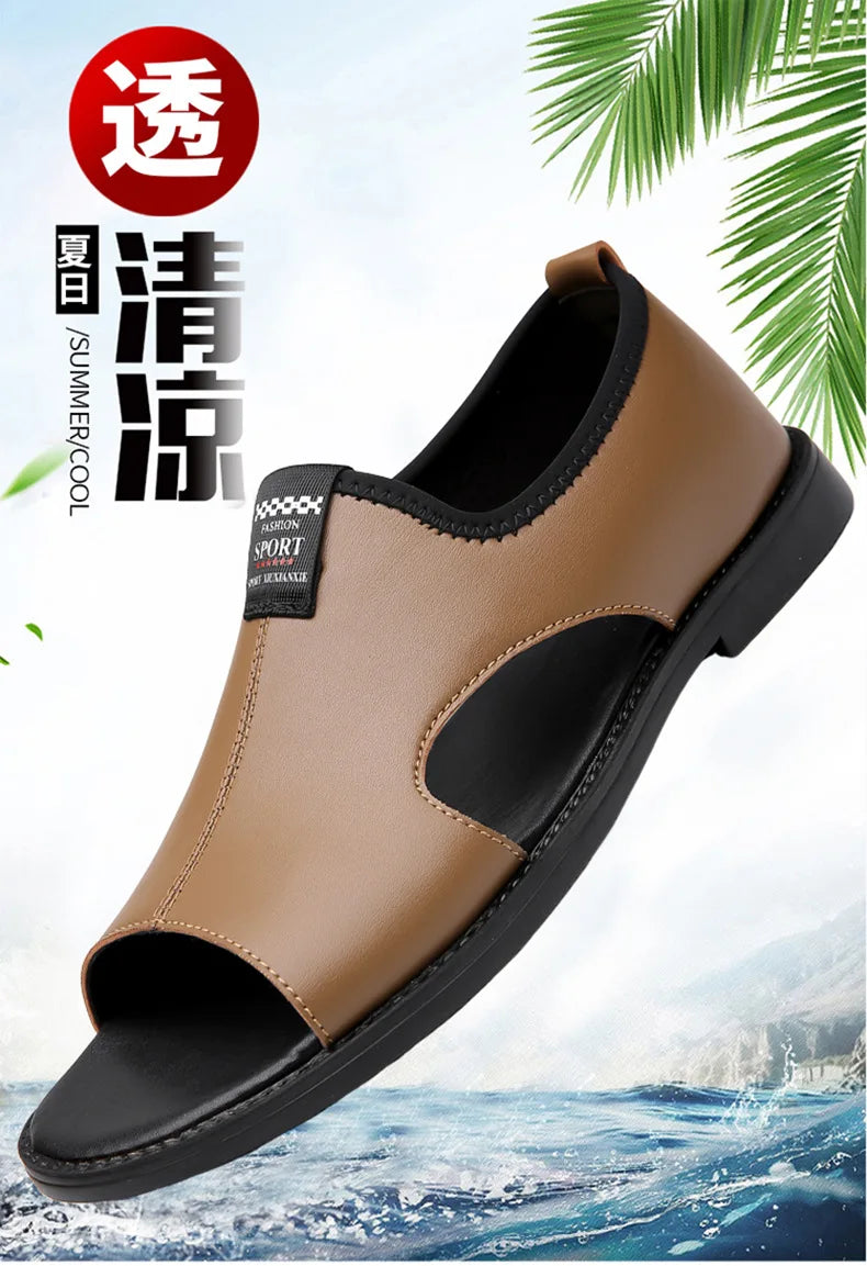Brand Man Sandals Designer Fashion Leather Casual for Men Summer Comfortable Beach Slippers Outdoor Non-slip Men Sandalias 2026 Pi-Mart