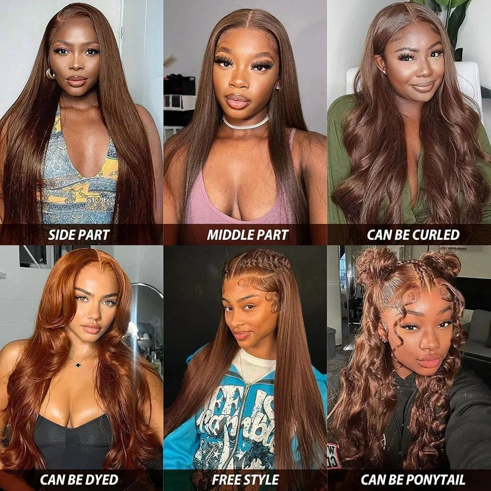 28 Inch Brown Lace Front Wigs Human Hair Pre Plucked 13x4 Straight Lace Front Wigs Human Hair 200% Density Colored #4 Light Brown Wig HD Lace Frontal Wigs For Women LadyShow.Store