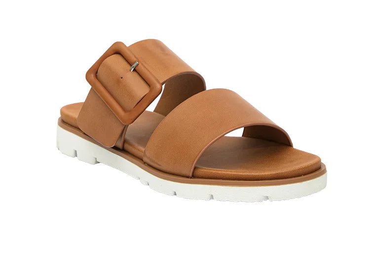Adjustable Square Buckle Women Slide Sandals Two Strap Platform Slippers Low Heel Soft Sole Summer Open Toe Walking Casual Shoes Pi-Mart
