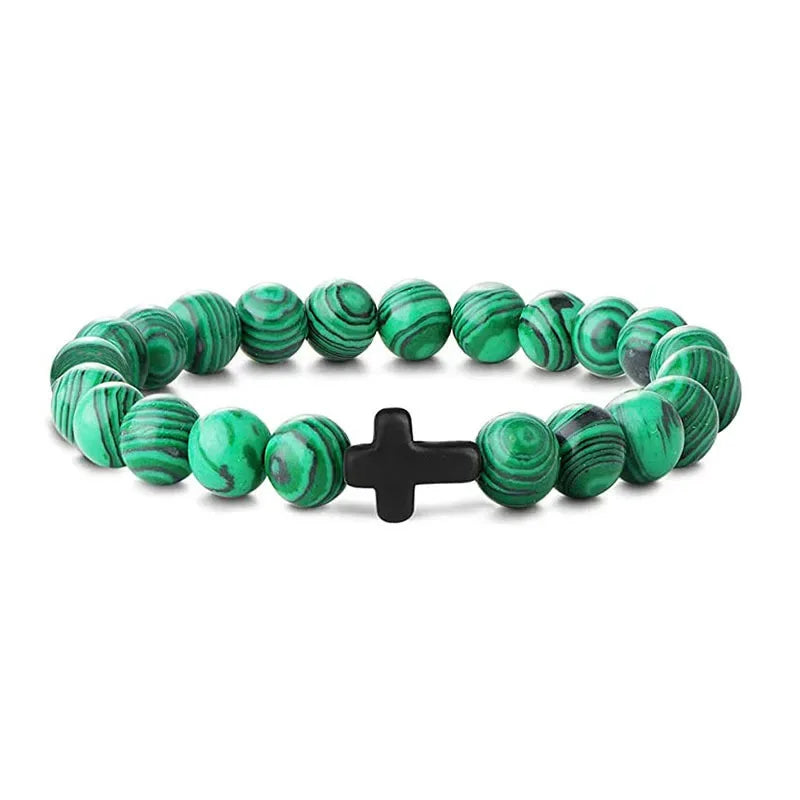 Prayer Men Natural Stone Wood Beads Rosary Hematite Cross Bracelets Onyx Meditation Bracelet Women Yoga Jewelry Homme Pulsera Pi-Mart