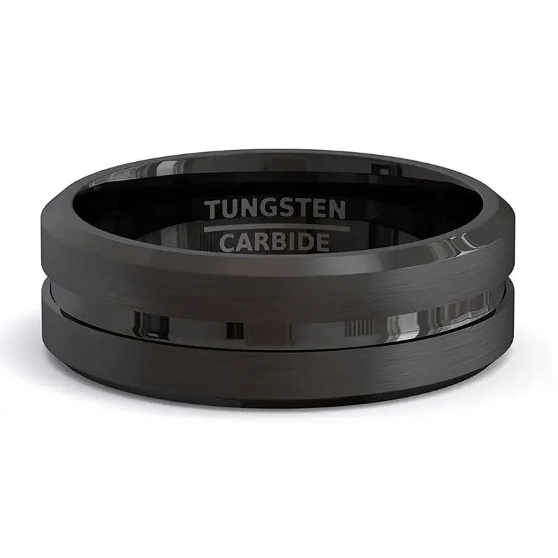 8mm Stainless Steel Men Rings Wholesale Black Groove Matte Wedding Engagement Party Gift Anniversary Rings For Women Jewelry Pi-Mart