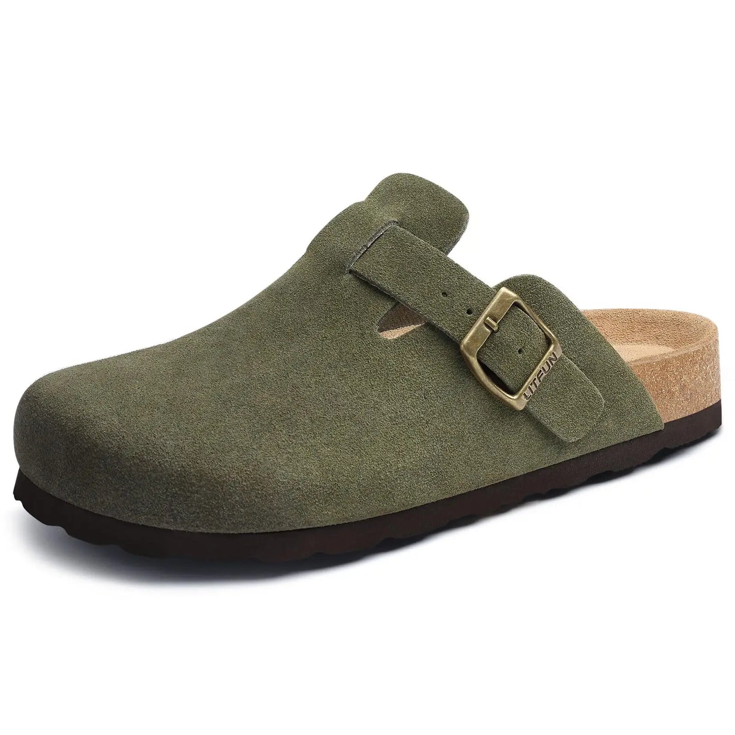 Comwarm Buckle Clogs For Women Men New Genuine Suede Clogs with Arch Support Soft Cork Footbed Mules Fashion Thick Beach Sandals Pi-Mart