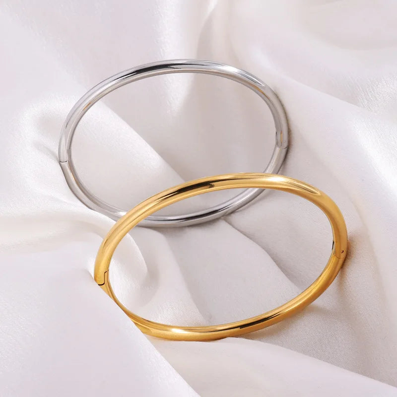 ZAKOL Waterproof Stainless Steel Cuff Bracelet Bangles for Women Smooth Metal Openable Bracelets Jewelry Gift Pi-Mart