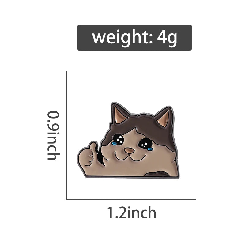 Thumb Up Crying Cat Enamel Pin Kawaii Humorous Animal Brooch Lapel Backpack Badge Funny Jewelry Gifts For Cat Lovers Friends Pi-Mart