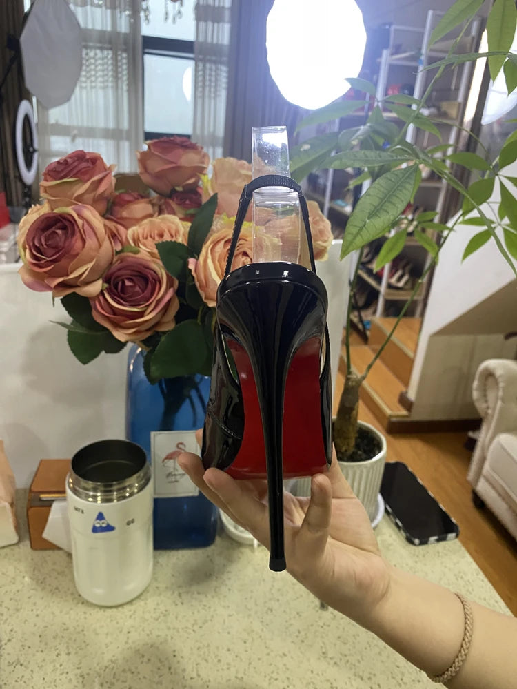 Black Fish Mouth Open toed Ultra High Heels 12cm Rear Tripstrap Thin Heel European and American Sexy Women's Large Sandals Pi-Mart