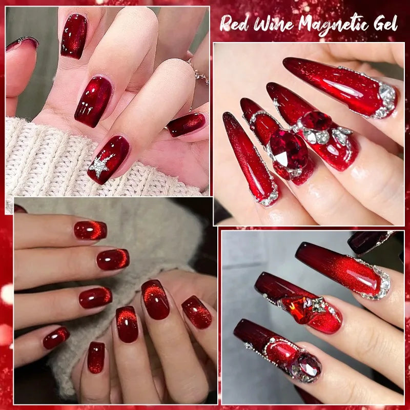 10ml Red Wine Cat Magnetic Gel Nail Polish Glitter Semi Permanant Soak Off UV LED Gel Varnish For Manicure DIY Nail Supplies Tri Light Beauty