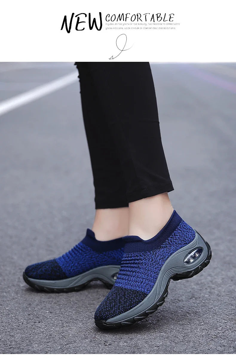 Women Sneakers Summer Fashion Black Sports Casual Shoes Breathable Mesh Lightweight Air Cushion Non-Slip Running Shoe Zapatillas Pi-Mart