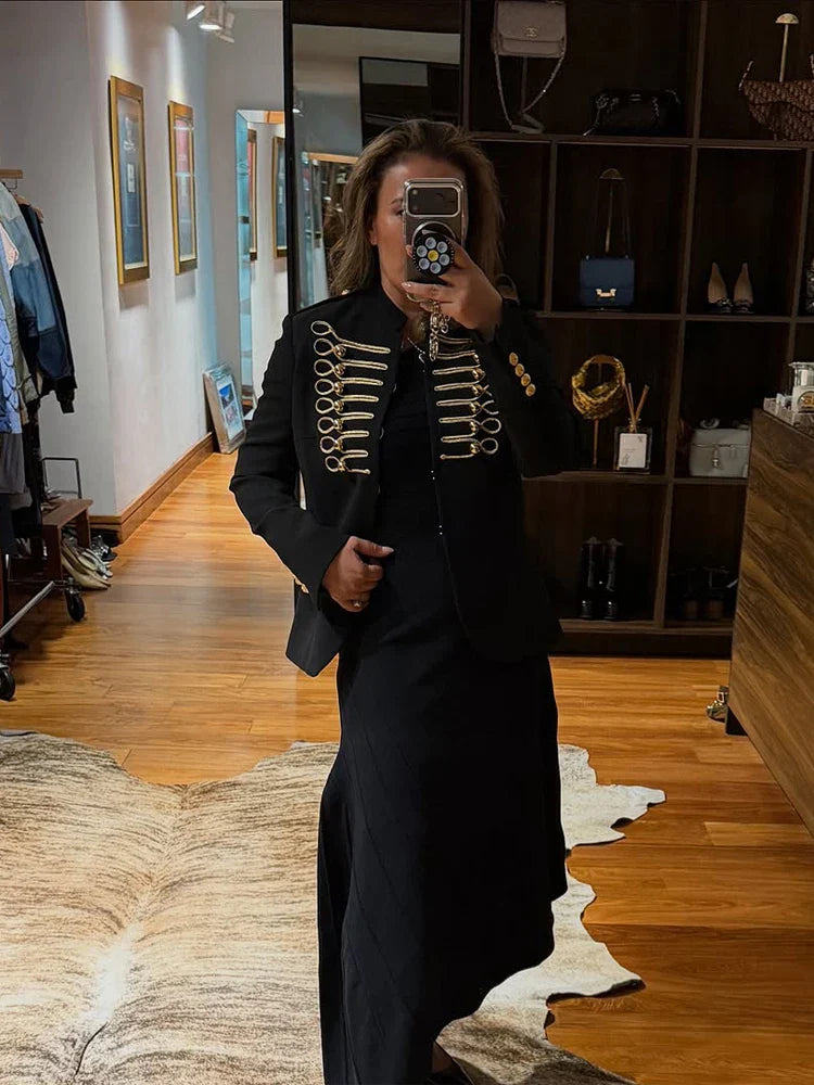 Fashion Black Short Baroque Coat Lady Chic Stand Collar Full Sleeve Single Breasted Cropped Coats 2026 Women Highstreet Jacket LadyShow.Store