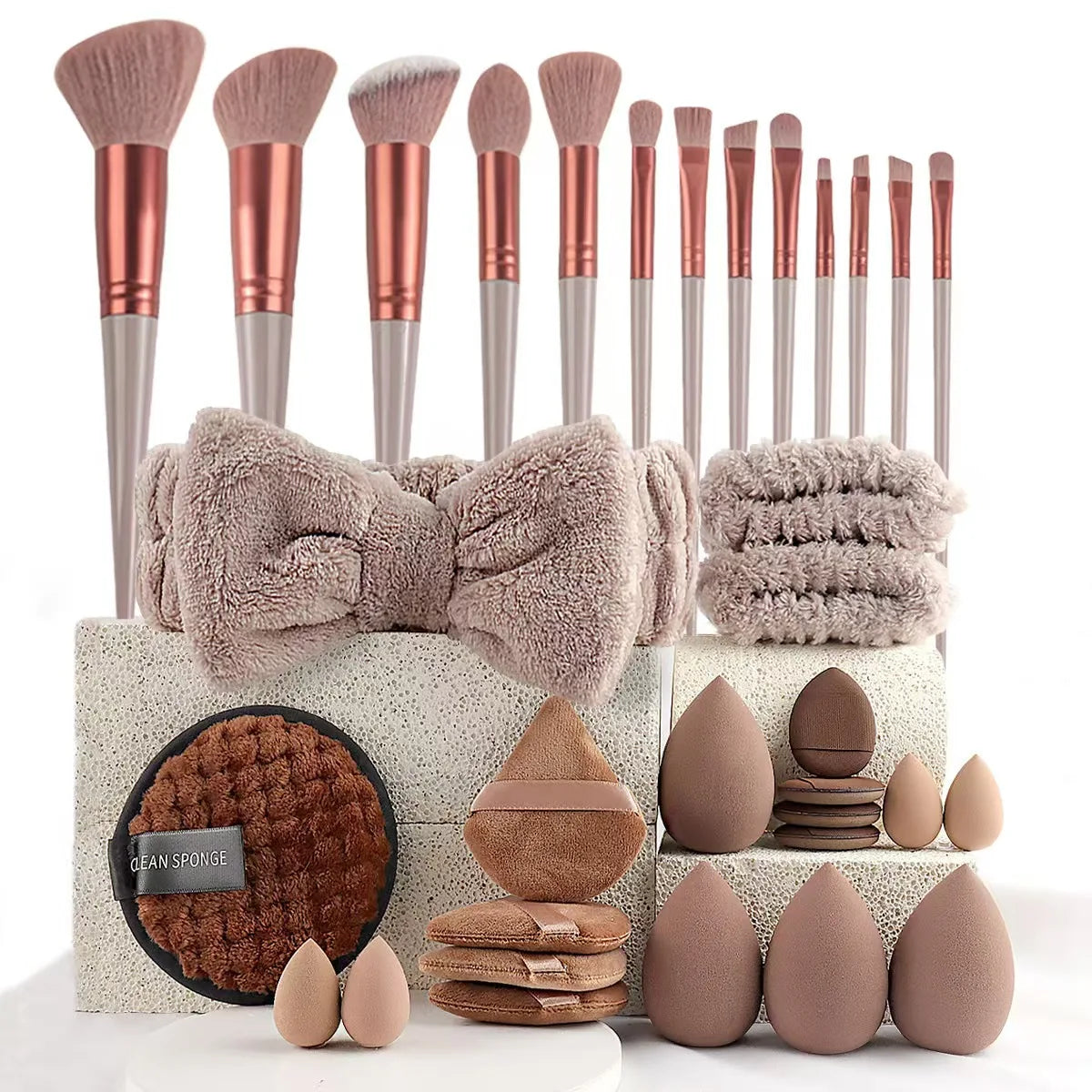 33pcs beauty set makeup kit  large and small beauty sponges for flawless makeup application and removal of makeup full set Tri Light Beauty