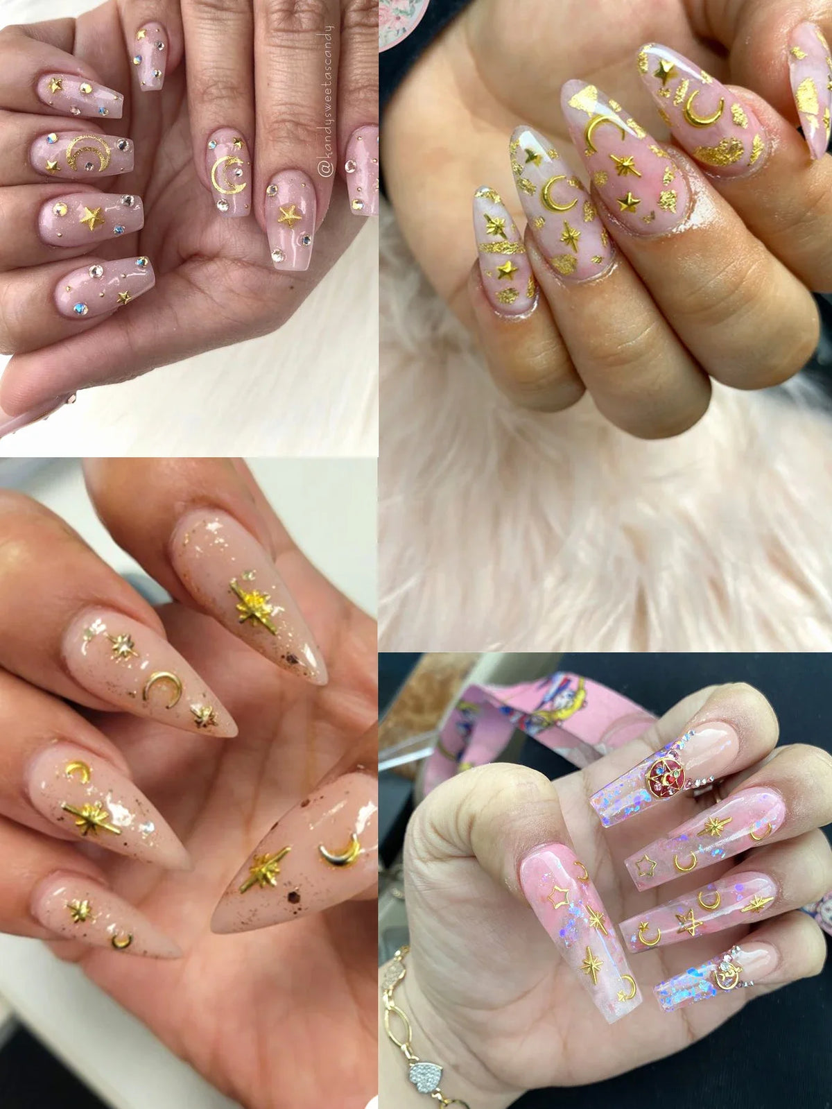 6/12Grids Gold Star Moon Metallic Rivet 3D Nail Charms Alloy Sun Moon Starlight Rhinestones Nail Studs For Nail Art Decoration Pi-Mart