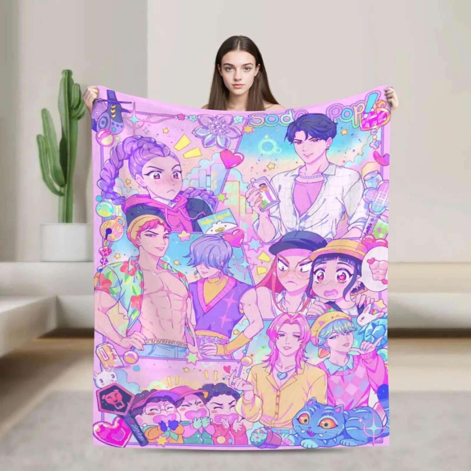 K-Pop Group Demon Hunters Cozy Super Soft Flannel Blanket, Lovely Anime Character Warm Throw Blanket For Living Room,Home Decor Pi-Mart