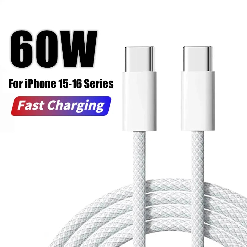 60W USB C Phone Cable For iPhone 16 15 17 Pro Max 17 Air Plus Fast Charging Type-C Charge Braided Cables USB to Type C Data Line Pi-Mart