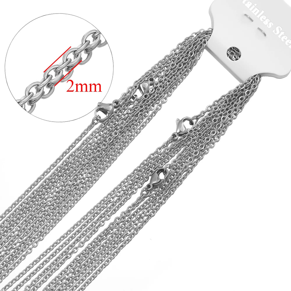 10pcs 50cm 2mm Gold Color Stainless Steel Link Chains Necklaces Fashion Jewelry Cuban Chains Wholesale Chain DIY Crafts Supplies Pi-Mart