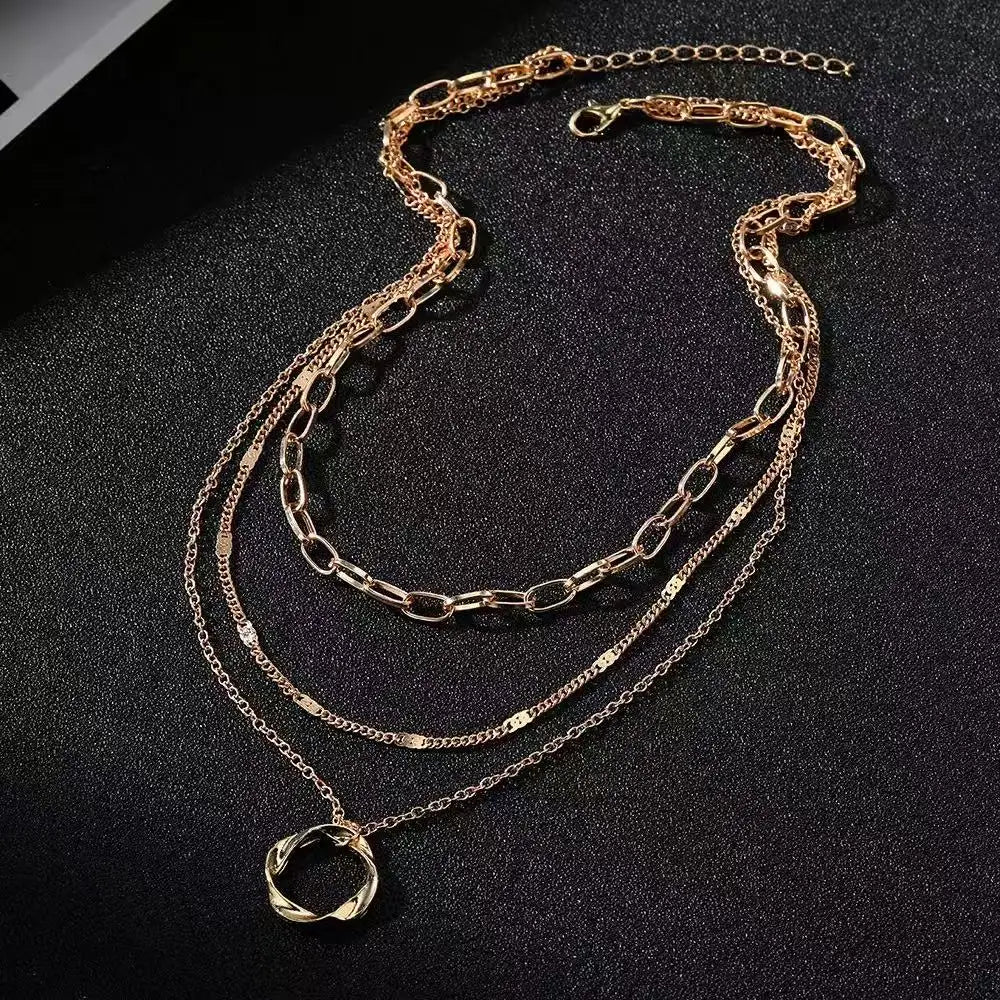 Fashionable cross-border new jewelry design round circle pendant necklace, exaggerated multi-layer versatile necklace. Pi-Mart