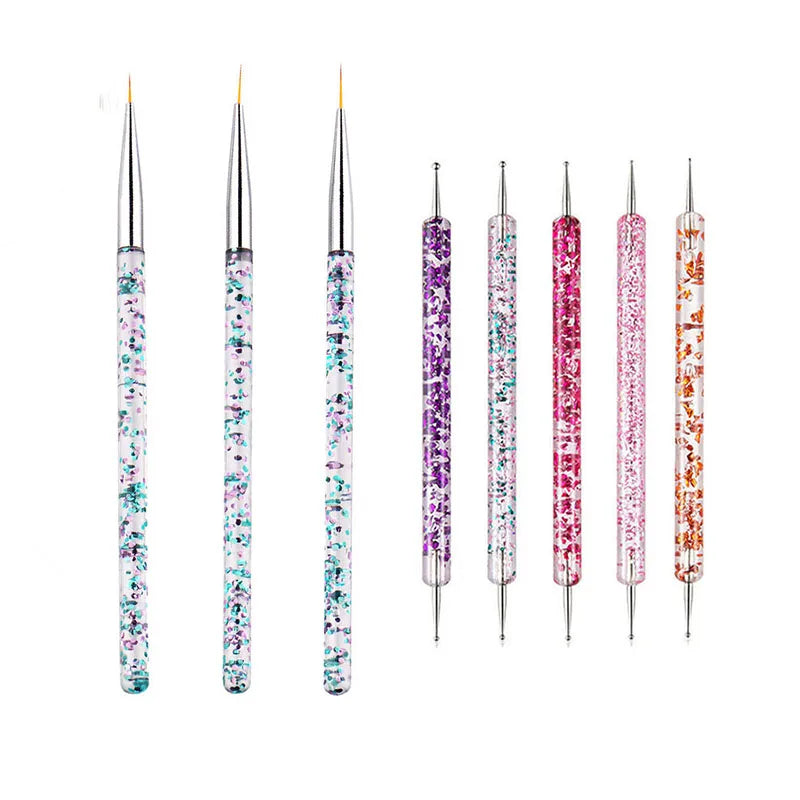 5/20Pcs Nail Art Brush Design Tip Painting Drawing Carving Dotting Pen FlatFan Liner Acrylic Gel UV Polish Manicure Tools Tri Light Beauty