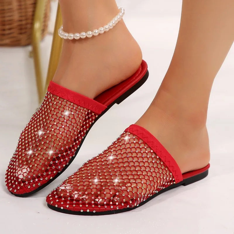 Women Slippers 2024 Women Summer New Round Head Slippers Water Diamond Flat Home Anti-skid Sandals Slides Women Zapatos De Mujer LadyShow.Store