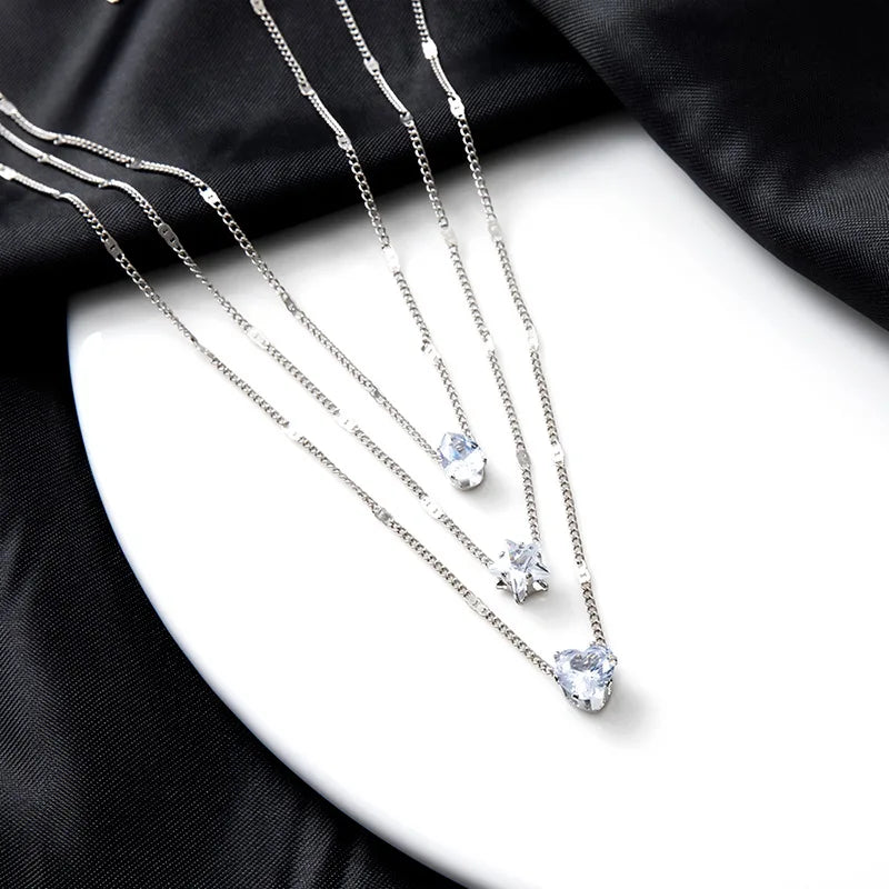 Trendy Zircon Pendant Necklace For Women Multilayer Chain Choker Fashion Female Party Shiny Jewelry Gift Pi-Mart