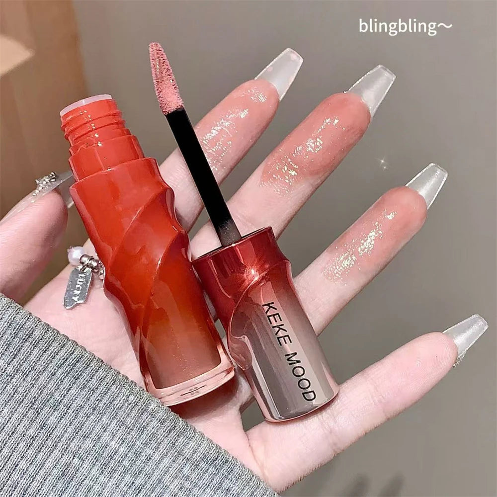 Crystal Nude Gray Glossy Lip Stain Mirror Korean Lip Glaze Sheer Nude Glitter Lip Tint Watery Shine Plumping Lipgloss Cosmetics Pi-Mart