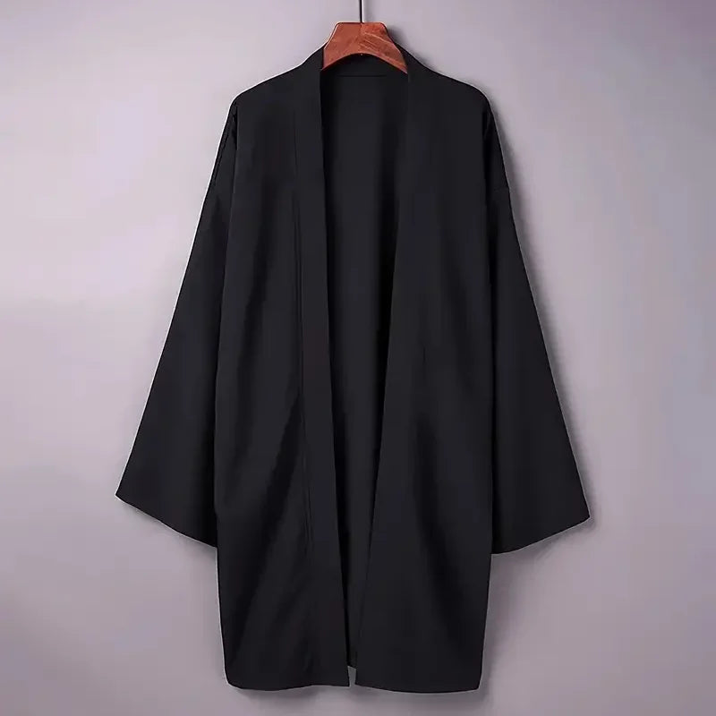 Men's Solid Color Long Sleeve Cardigan Long Kimono Shirt Asian Traditional Wear Yukata Haori Jacket Coat 6 Color Japanese Kimono LadyShow.Store