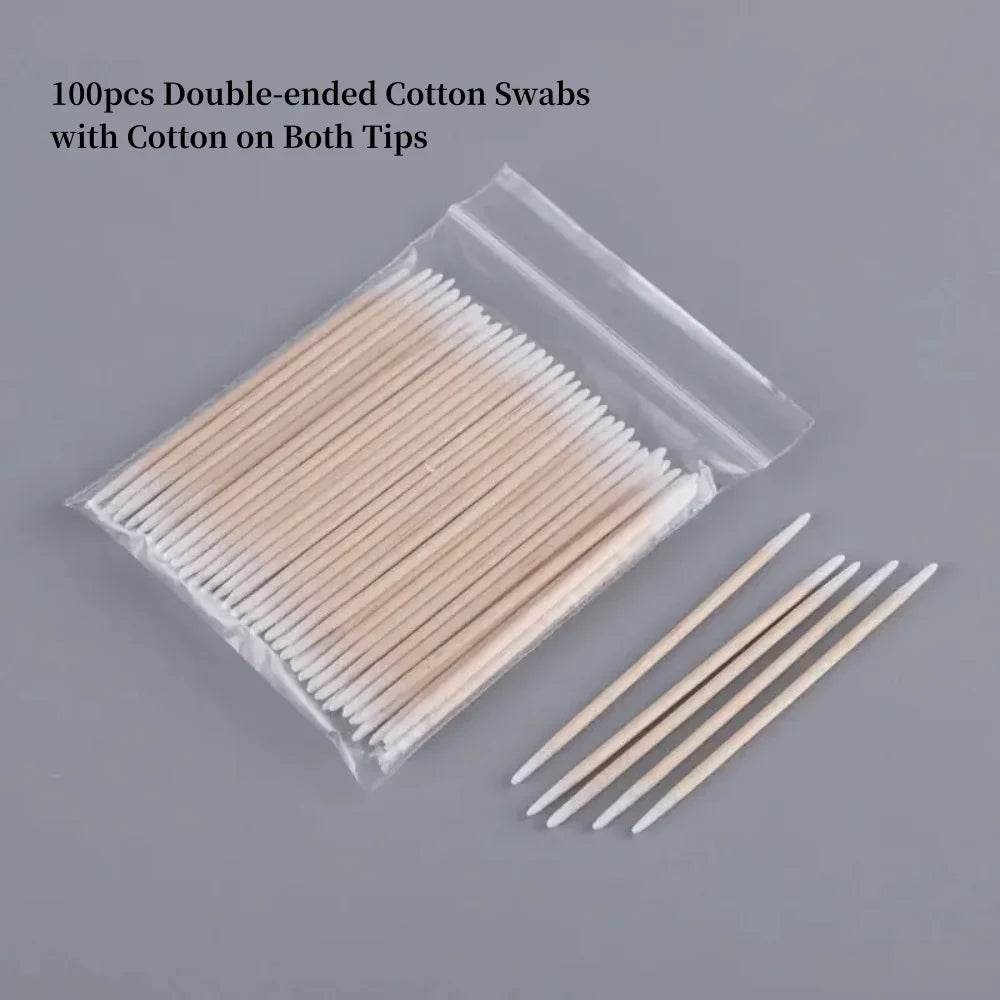 100/300/500 Nails Wooden Tip Cotton Stick Buds Disposable Ultra-Detail Corrector Nail Polish Remover Clean Sticks Manicure Tools Tri Light Beauty
