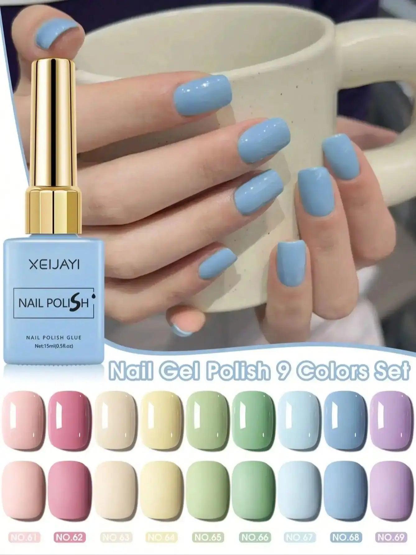9PCS 15ml Colorful Gel Nail Polish Set, Soak-Off UV LED Nail Gel, Long-Lasting Liquid Manicure Varnish Tri Light Beauty
