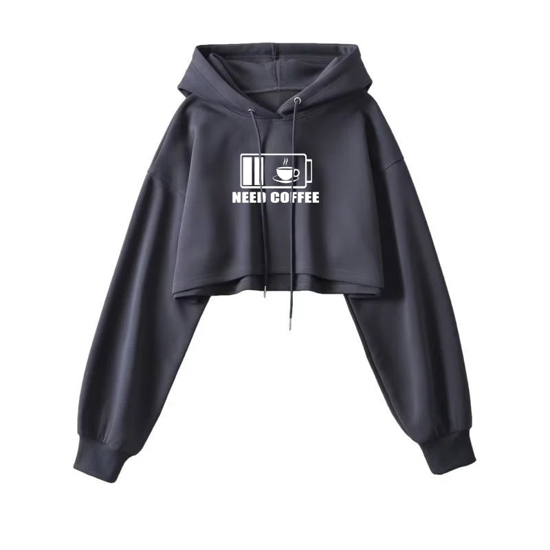 Sexy Short Hooded Sweatshirts Women Fashion Solid Color Long Sleeve Crop Tops Korean Streetwear Pullover Hoodies Female LadyShow.Store