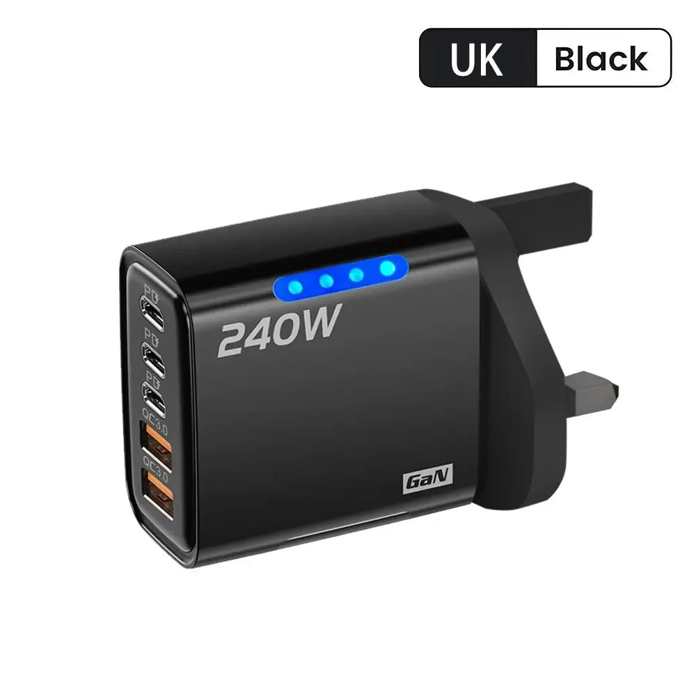 Type C USB 240W Fast Charging Charger GaN USB C Phone Charger Wall Adapter Quick Charge 3.0 With PD Cable For iPhone 17 Samsung Pi-Mart