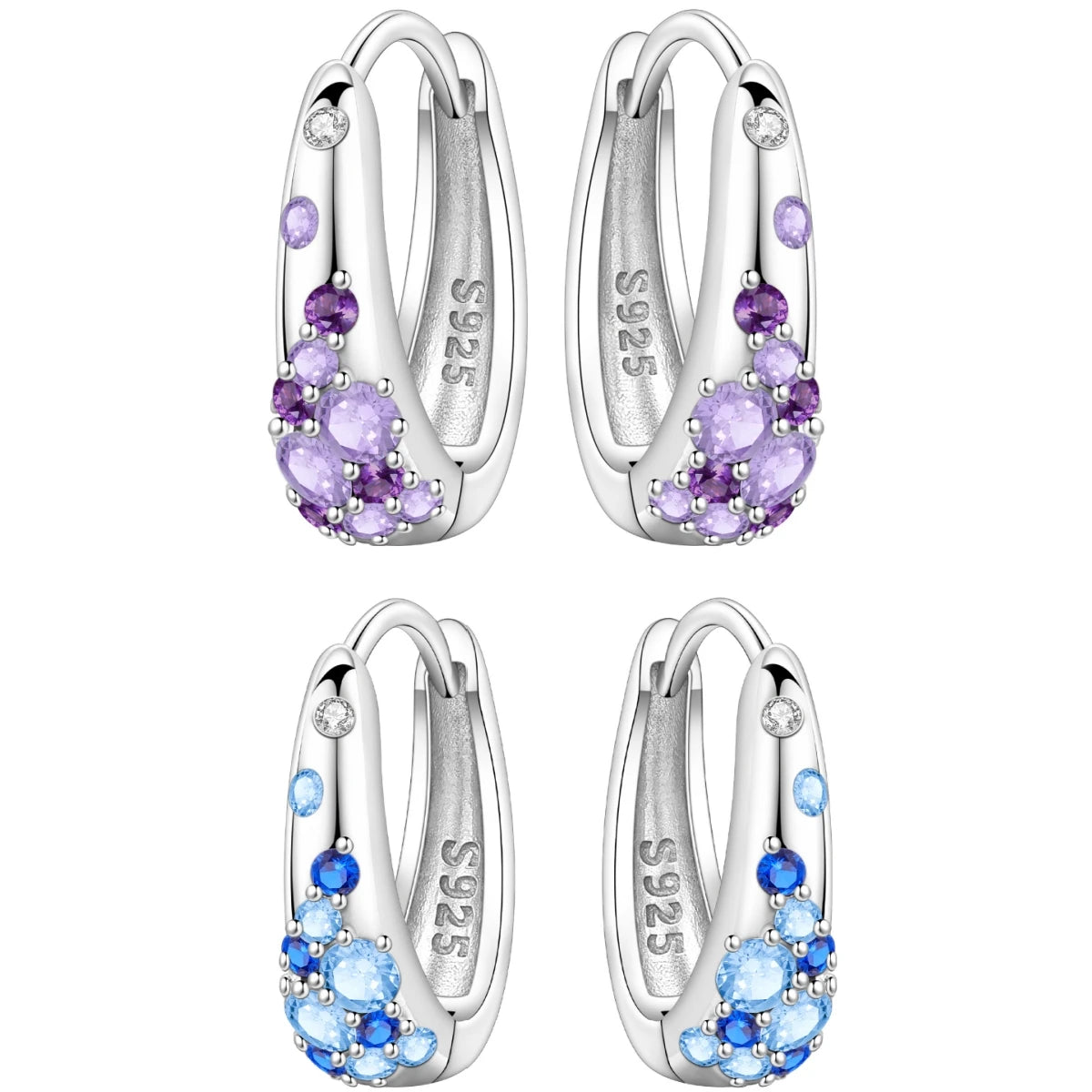 PANPOKI S925 Sterling Silver Purple Zircon Series Earrings Hoop Earrings For Women Jewelry Original Party Trendy Gifts Pi-Mart