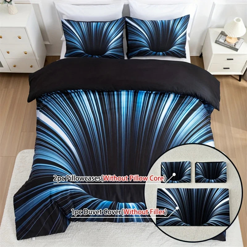 3pcs Duvet Cover Set  blue and Black 3D Bedding Cover, Men Women Adults Bedroom Decor Comfortable and soft fabric no pillow core Pi-Mart
