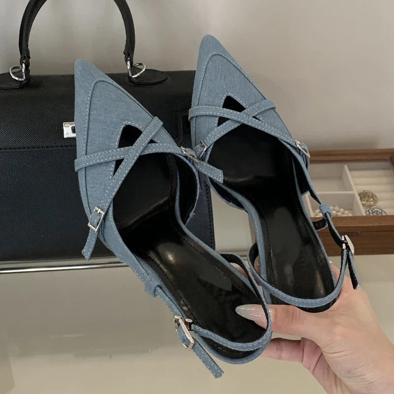 Eilyken Street Style Buckle Strap Women Pumps Pointed Toe Thin High Heels Banquet Slingback Party Shoes Zapatos De Mujer LadyShow.Store