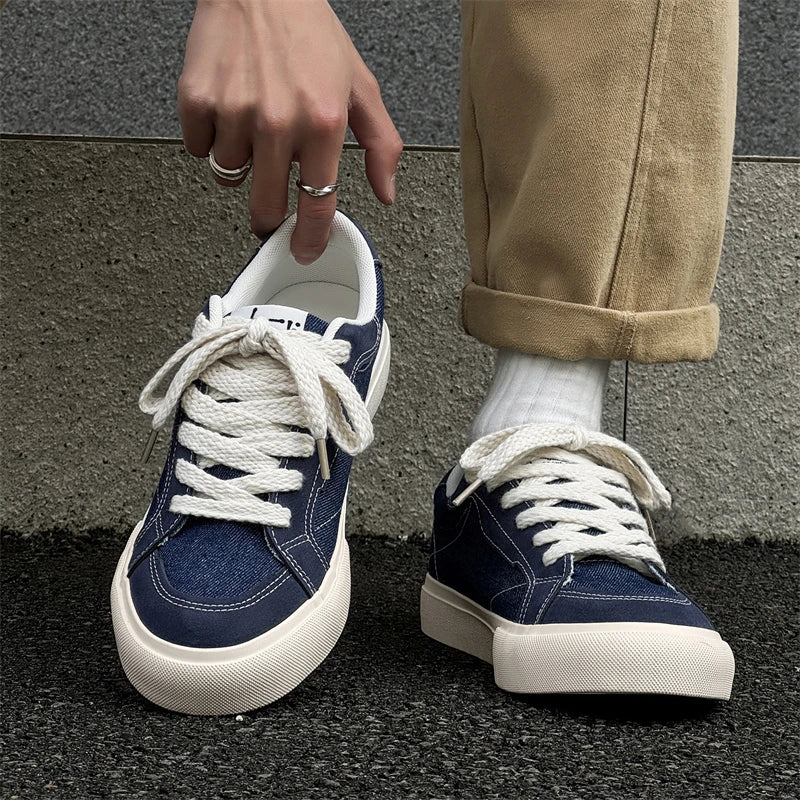 Mens Cowboy canvas Shoes Breathable Trend Mens board Shoes Thick Sole Trend Comfortable student Skateboard Trainers Footwear Pi-Mart