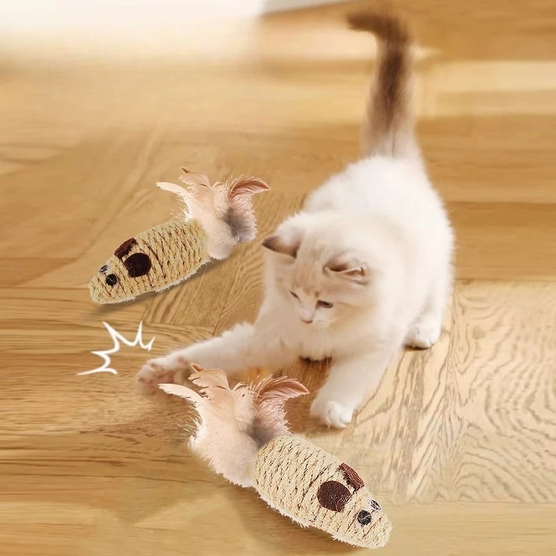 1-5pcs Sisal False Mouse Cat Toy Bite Resistance Stuffed Toy Interactive Cat Toy Simulation Mice Kitten Self-Playing Plush Toys Pi-Mart