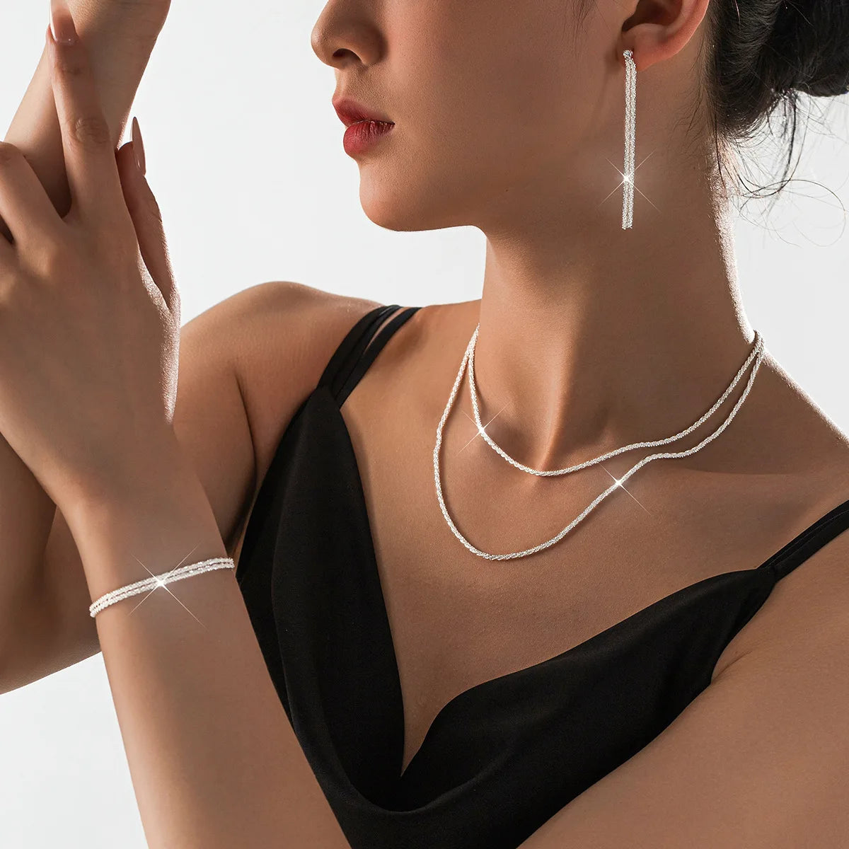 Starry Sky Sparkling Necklace, Women's Clavicle Chain Bracelet, Simple Sparkling Plain Chain, Stackable Design Pi-Mart