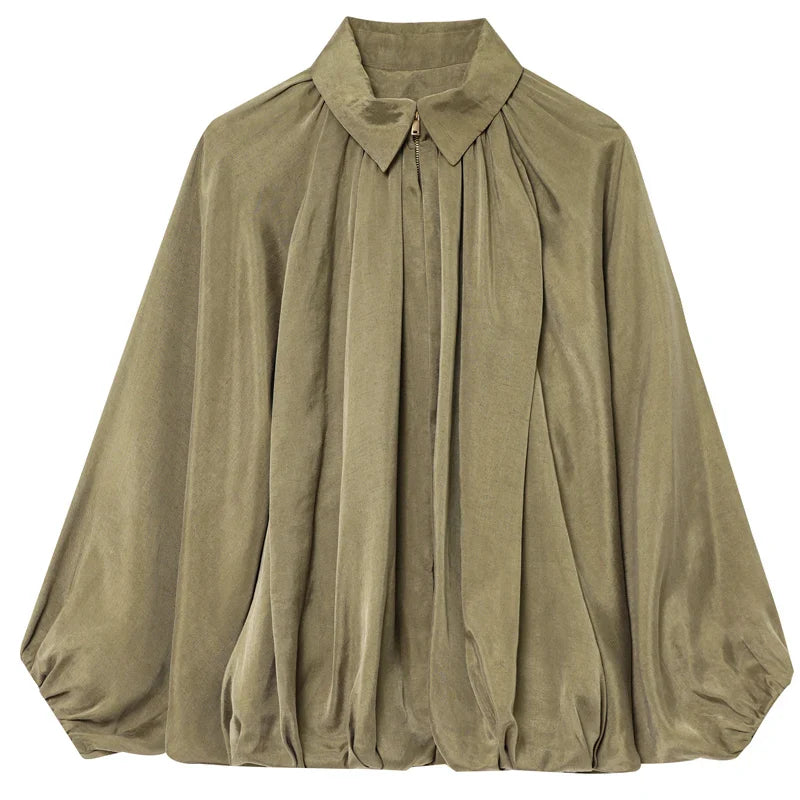 HXAO Women's Bomber Jacket Autumn New In Coats & Jackets Oversized Puff Long Sleeve Tops Ruffled Loose Outerwears Fashion Coats LadyShow.Store