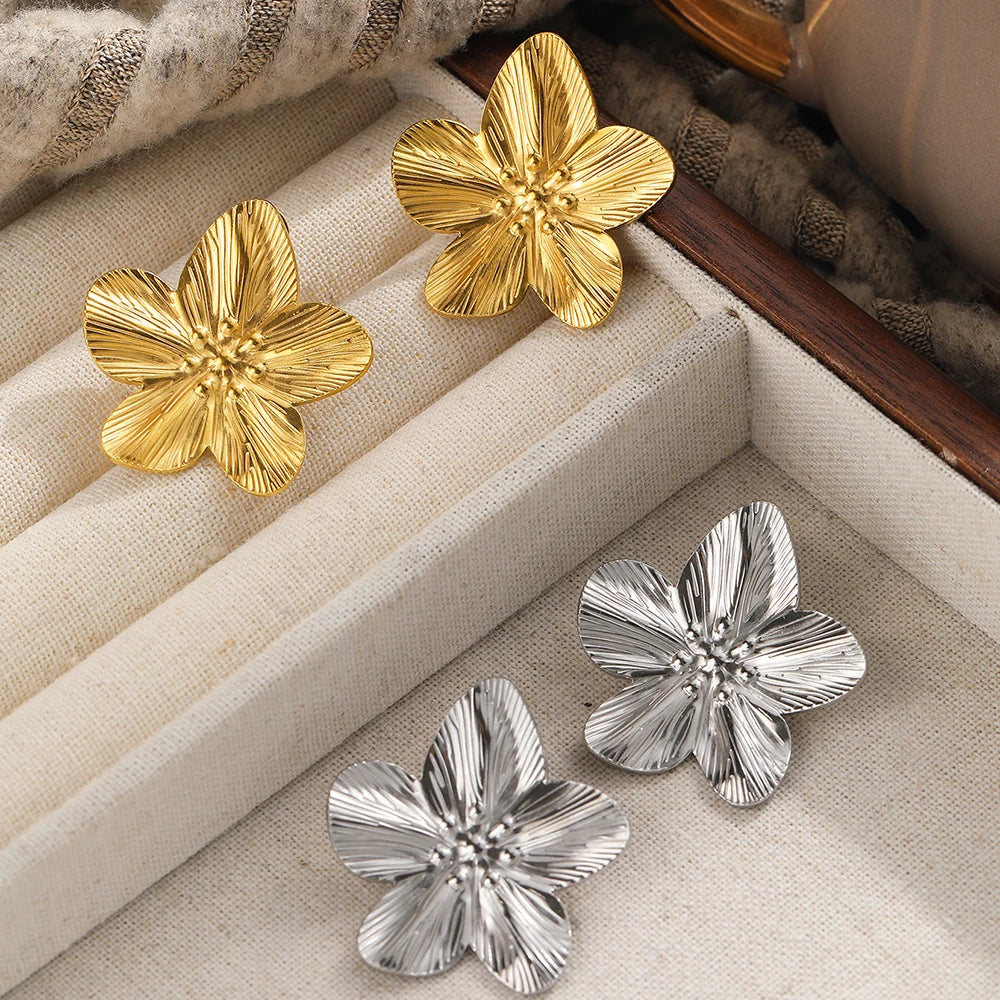 DOTIFI Stainless Steel Exaggerated Large Flower Design Earrings Female Fashion Retro Minimalist Ear Jewelry Party Creative Gifts Pi-Mart