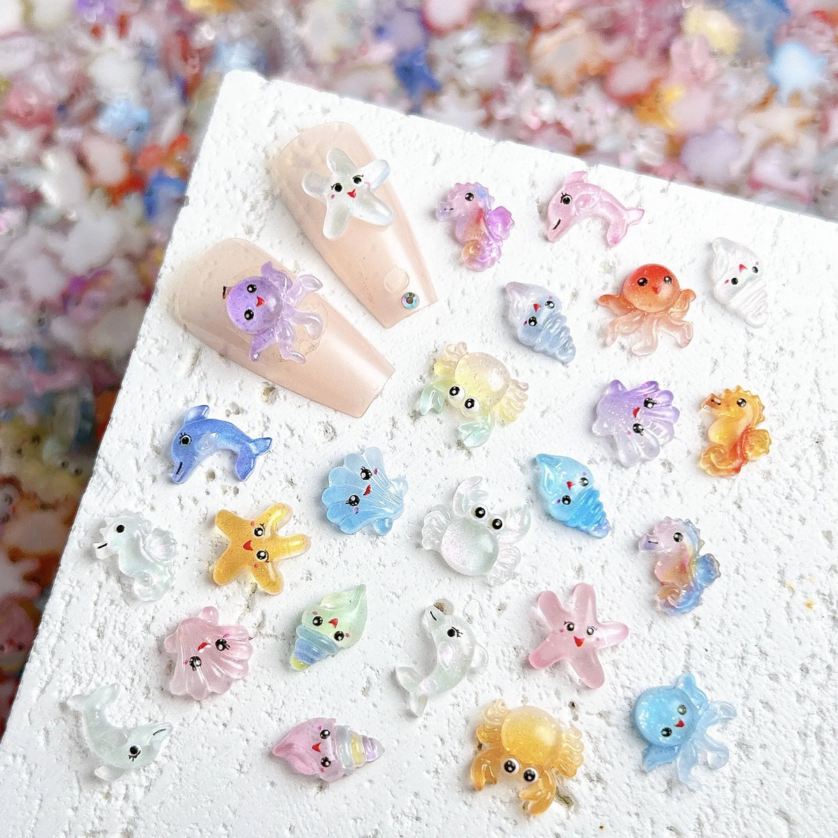 30PCS Multiple Style Cute Octopus Conch Resin Nail Art Decorations Cartoon Luminous Big Eye Seastar Dolphin Nail Charms DIY Nail Pi-Mart