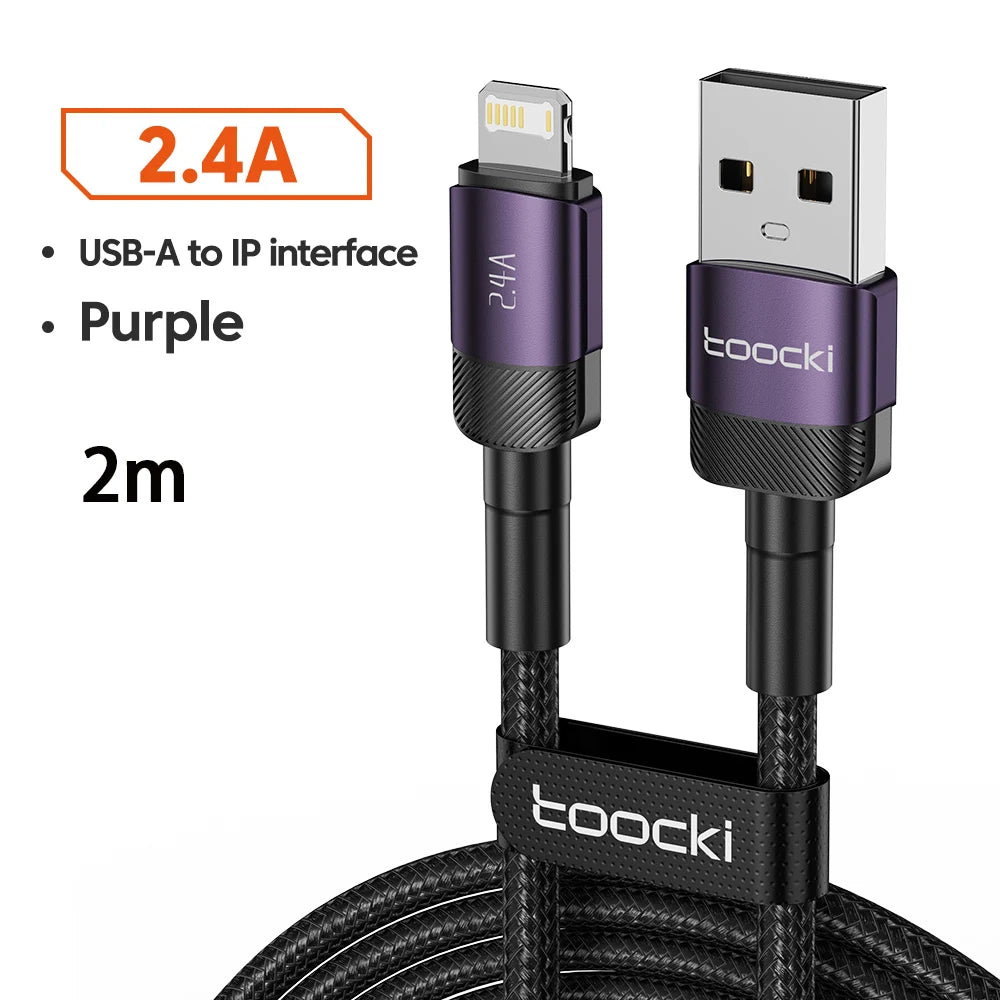 Toocki USB Cable For iPhone 14 13 12 Pro Max X XS XR 8 7 Plus iPad Fast Charging Charger Aluminum iP Cable For iPhone Data Cord Pi-Mart