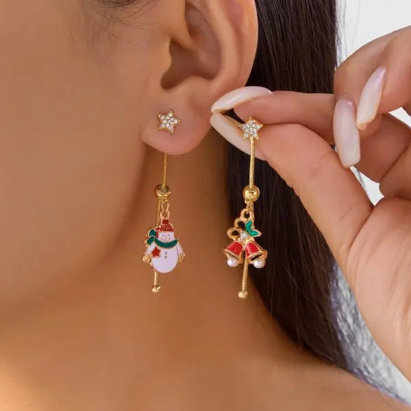 Creative Christmas Grandpa and Grandma Zircon Stud Earrings For Women White Pearl Crystal Snowman Elk Earring New Year Jewelry Pi-Mart