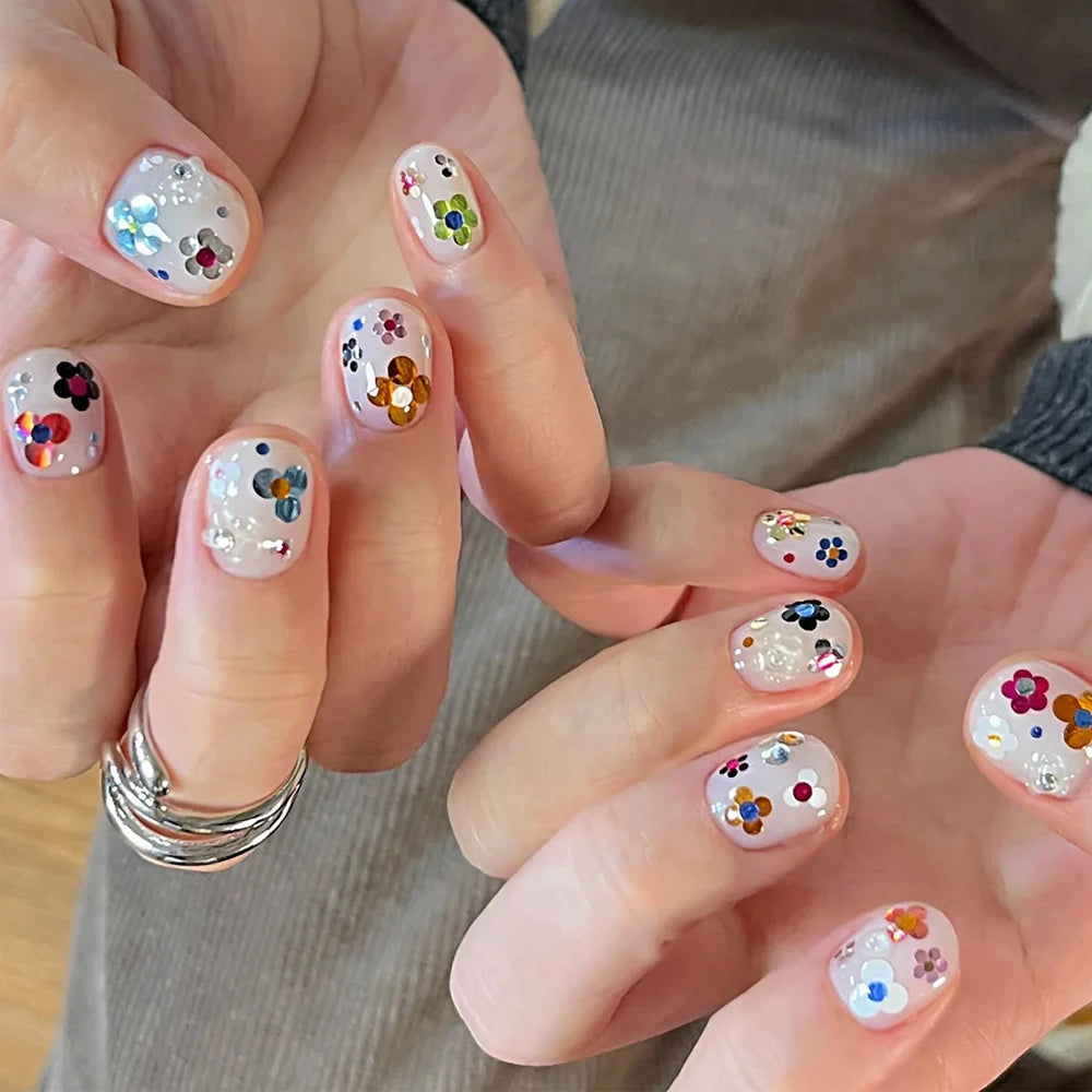 3D Spliced Flower Polka Dot Nail Art Sequins 12 Grids Retro 1-3mm Round Nail Glitter Sparkling Flakes Nail Charms Manicure Decro Pi-Mart