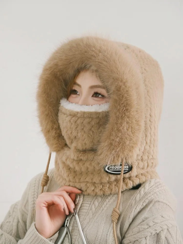 Simple Solid Color Cycling Windproof Cap Thickened Neck Warmer Ear Protection Hat Keep Warm Windproof Winter Hat Scarf Set Pi-Mart
