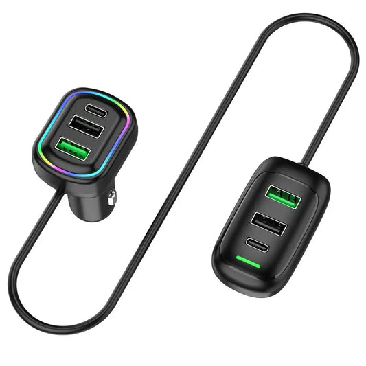 6-Ports USB Type-C Front And Rear Extension Car Charger With RGB Light PD Fast Charging Power Adapter For Iphone Tablet Pi-Mart