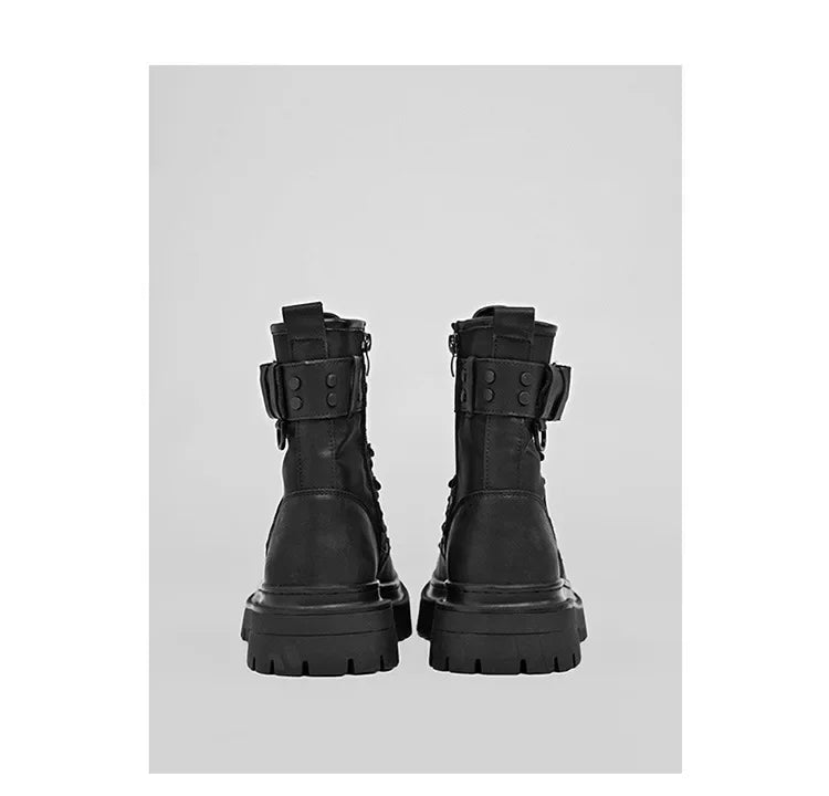 Men's boots 2025 autumn retro British style black workwear boots casual short boots versatile thick soled motorcycle boots Pi-Mart