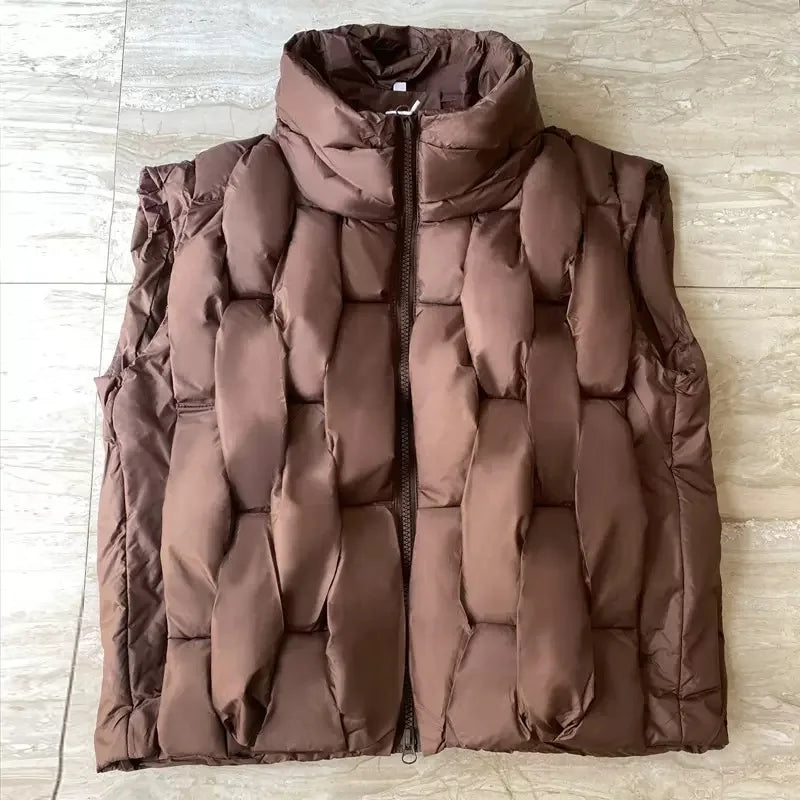 Women Thick Cotton Vest Women Square Weave High Collar Warm Waistcoat Casual  Warm Puffer Bubble Sleeveless Jacket LadyShow.Store