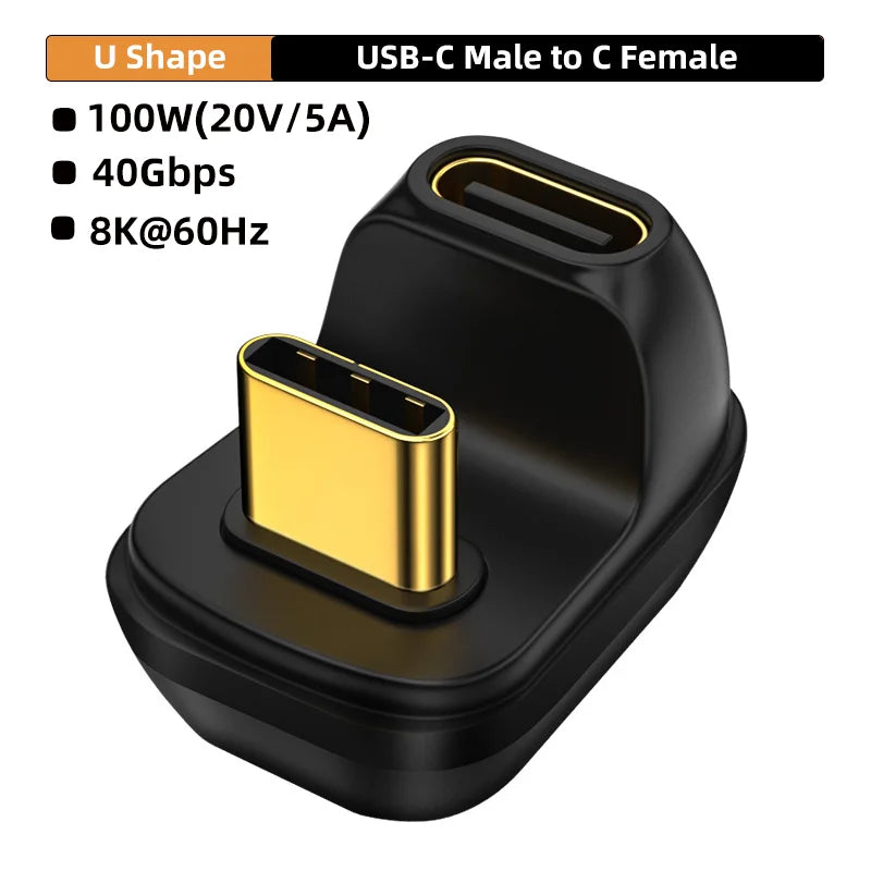 USB4.0 40Gbps OTG Type C 90 Degree Adapter 100W 5A USB C to Type C Fast Charging Converter USB C Data Adapter For Macbook 8K60HZ Pi-Mart