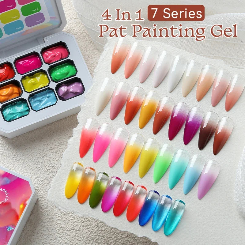 UR SUGAR 9 Colors Gradient Painting Gel Nail Art Gradient Color DIY Design Gel 4 In 1 Used For Gradient Nail Stamping Pattern Tri Light Beauty