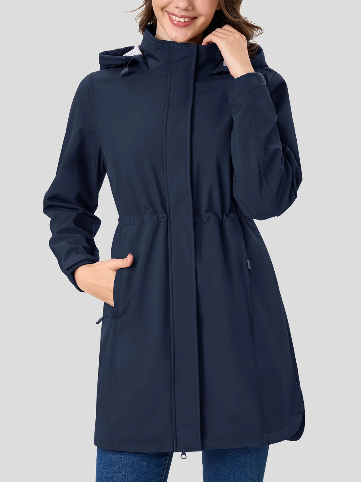 TACVASEN Women's Long Hooded Jacket Fleece Lined Softshell Jacket Waterproof Windproof Hiking Jacket Rain Coat Windbreaker Parka Pi-Mart